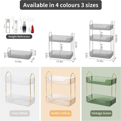 Bathroom Organizer Countertop, Makeup Storage, Skincare Cosmetic Tray Shelf, Perfume Holder Rack for Vanity Counter, Large Capacity, Easy to Install, Clean, 2 Tiers, Smoky Gray2