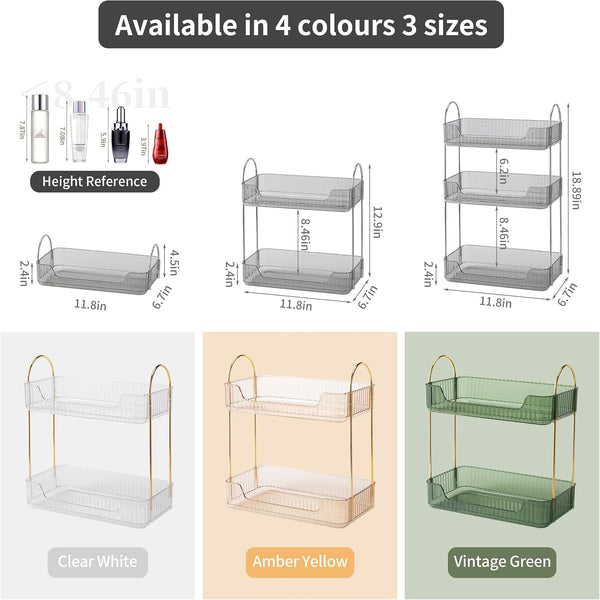 Bathroom Organizer Countertop, Makeup Storage, Skincare Cosmetic Tray Shelf, Perfume Holder Rack for Vanity Counter, Large Capacity, Easy to Install, Clean, 2 Tiers, Smoky Gray2