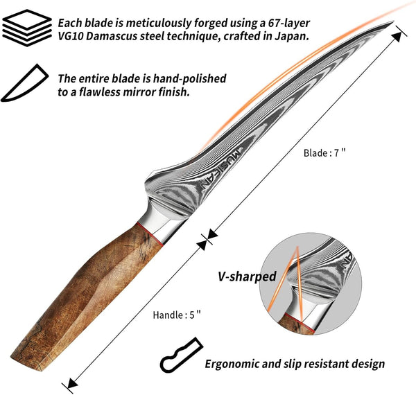 Fillet Knife 7 Inch, Precision Boning Knife for Efficient Meat Cutting and Boning， Boning Knife in High Carbon Steel3