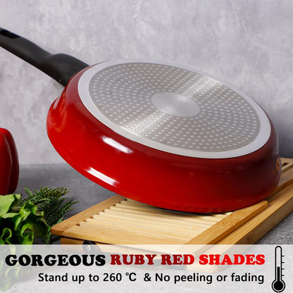Nonstick Deep Frying Pan Skillet with Lid, 12 Inch/ 5 QT Saute Pan, Sauce Pan Cookware Cooking Chef Pan, Induction Compatible, Cast Aluminum Ruby Red6
