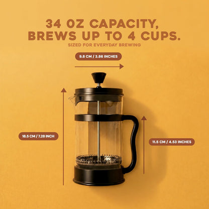 Borosilicate Glass French Press Coffee Maker 34 Oz, Black | Heat-Resistant Cafetiere & Tea Maker, Thickened Glass Coffee Press for Travel and Camping2