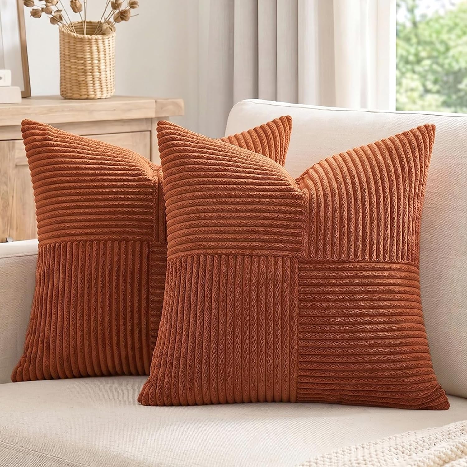 2-packs-rust-boho-decorative-throw-pillow-covers-18x18-inch-for-couch-bed-sofa-farmhouse-fall-home-decor-soft-corss-corduroy-patchwork-textured-terracotta-accent-cushion-case-45x45-cm