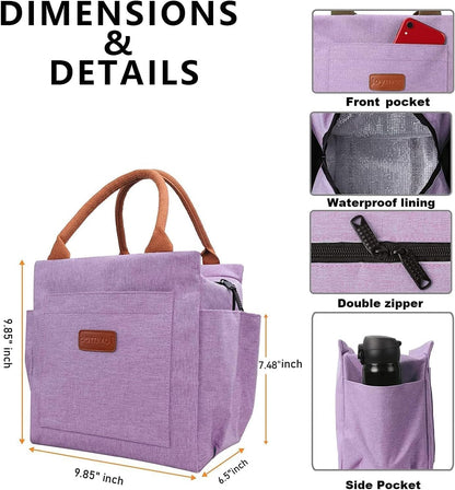 Lunch Bag Women, Reusable Leakproof Insulated Lunch Box- Purple2