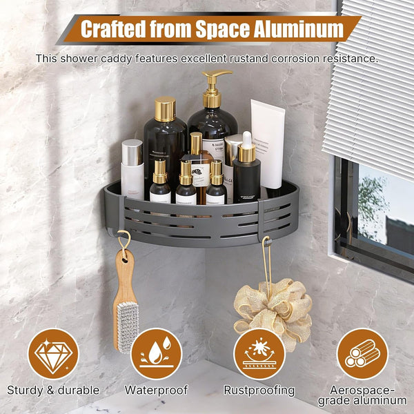 Matte Gray Corner Shower Shelf, 1-Pack Aluminum Bathroom Caddy4