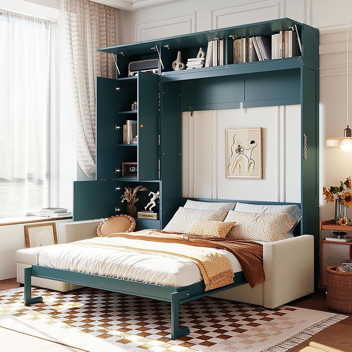 queen-murphy-bed-with-couch-and-storage-bookcase-wood-foldable-murphy-wall-bed-with-storage-shelves-and-sofa-for-adults-h-green-queen