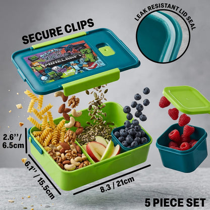 Minecraft Kids Lunch Box 3 Pc Set with Insulated Lunch Bag, Bento Box with Two Mini Pots & 20 Fl Oz Water Bottle with Straw for School, Picnic, Creeper Gamer Gifts for Boys (Multi Minecraft)6
