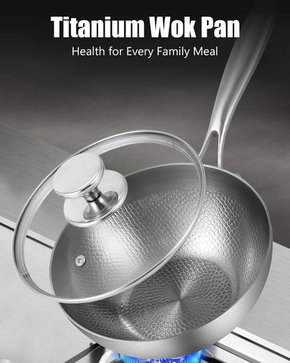 Pure Titanium Wok, Titanium Pans for Cooking, PFAS/PFOA/PTFE Free Cookware,With Lid,8.66In | Multifunctional Ultra-Durable Scratch-Resistant Non Stick Even Heating, Dishwasher&Oven Safe, Kitchen Induction Compatible2