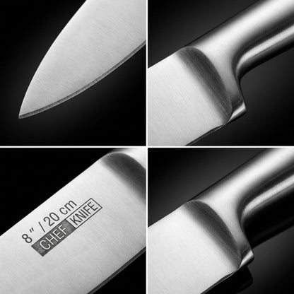 5-Piece Seamless Stainless Steel Knife Set (No Block Included) | Heavy Duty One Piece Design, Full Metal Handle, Professional Kitchen Knives, for Culinary Students, Rv Use, Easy Cleaning5