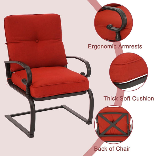 5 Piece Wrought Iron Patio Furniture Set Metal Outdoor Conversation Sets (Loveseat, Coffee Table and Bistro Table, 2 Spring Chair) with Cushion (Red)3