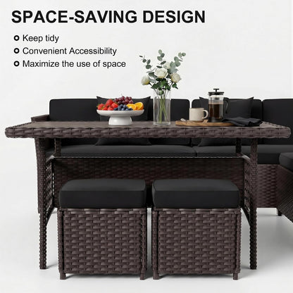 7 Pieces Patio Furniture Set, Outdoor Patio Furniture, Wicker Conversation Set with Dining Table, Chairs and Ottoman4