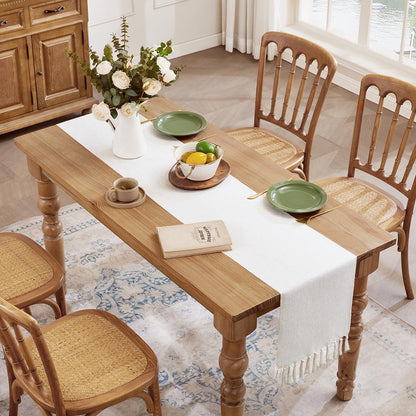 Cotton Linen Table Runner, 13X72 Inch, off White with Hand Tassels6