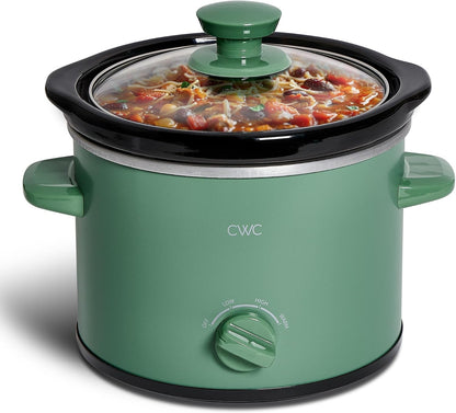 2QT Mini Electric round Slow Cooker - Adjustable Settings, Removable Stoneware Pot, Tempered Glass Lid, Dishwasher Safe, Cool-Touch Side Handles, Dark Sage1