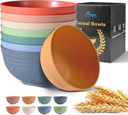 BPA Free Unbreakable Wheat Straw Cereal Bowls - Microwave & Dishwasher Safe Soup and Salad Bowls, Set of 8, 26Oz, Multicolor1