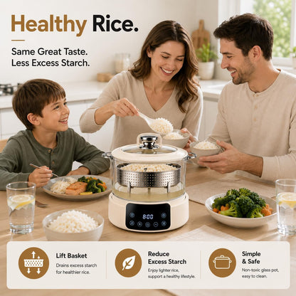Low Carb Rice Cooker, Multifunction Smart Rice Cooker | Transparent and Visible Food Steamer with Auto Lift Filter Basket2