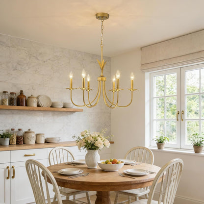 Flower Antique Brass Chandelier, 6-Light Gold Chandeliers for Dining Room8