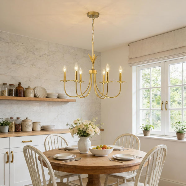 Flower Antique Brass Chandelier, 6-Light Gold Chandeliers for Dining Room8