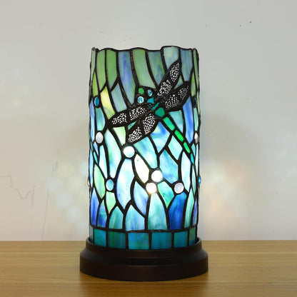 Tiffany Style Table Lamp for Bedroom Baroque Stained Glass Nightstand Bedside Night Lamp Party Light Hand-Made Art Home Deco Christmas Gifts W/ 2 LED Bulbs (3 Color Temperatures+Flame Bulb)2