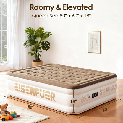Air Mattress Queen with Built-In Pump, 18" Raised Blow up Air Bed6