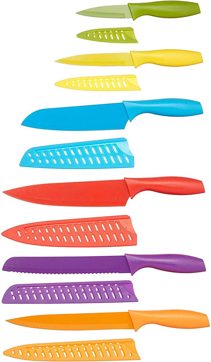 Color-Coded Dishwasher Safe Kitchen Knife Set, 12-Piece with Ergonomic Handles, Non-Stick Sharp Blades, 6 Knives with 6 Blade Guards, Multicolor, 13.88 X 4.13 X 1.38 Inch1