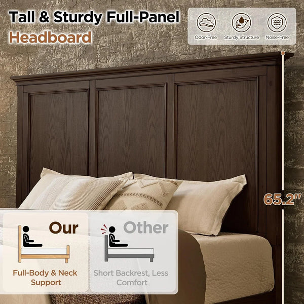 Solid Wood King Bed Frame, Traditional Wooden Platform Bed3