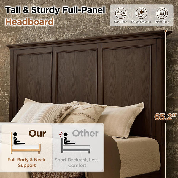 Solid Wood Queen Bed Frame, Traditional Wooden Platform Bed5