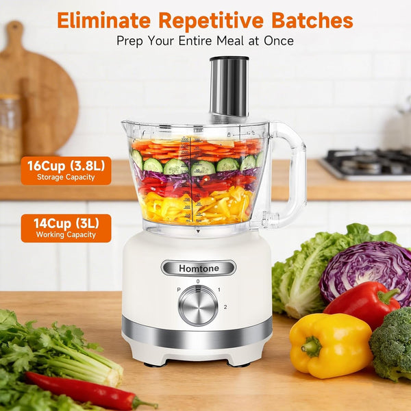 16 Cups Food Processor, Large Food Chopper with French Fry Cutter, 9 Functions 7 Blades for Shredding, Slicing, Doughing for Home Use, 3 Speeds, 600W (Beige, 16 Cup)2