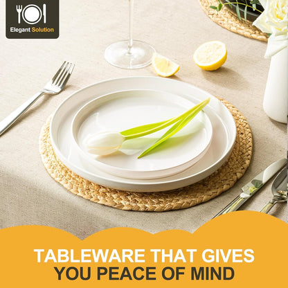 Plates and Bowls Sets, 12 Pieces Ceramic Dinnerware Set for 4, Stoneware Dishware Dishes Set, Scratch Resistant Dishes Set, Dishwasher & Microwave Safe, White2