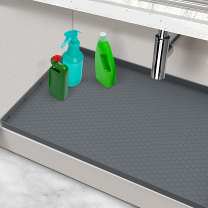 Waterproof under Sink Mat, 28" X 19" Silicone under Sink Mats for Kitchen, under Kitchen Sink Mats and Protector Mat, Sink Cabinet Protector Mats for Bathroom, Gray1