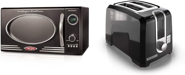 Retro Countertop Microwave Oven - Large 800-Watt - 0.9 Cu Ft & BLACK+DECKER 2-Slice Toaster, T2569B, Extra Wide Slots, 6 Shade Settings, 850 Watts, Crub Tray1
