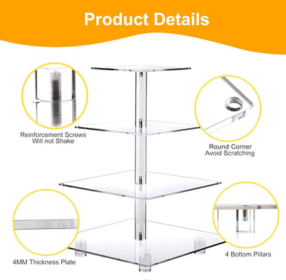 Cupcake Stand with Yellow LED Lights, 4 Tier Cupcake Stand for 50 Cupcakes, Acrylic Cupcake Tower Stand, Clear Tiered Cupcake Holder for Birthday Candy Bar Décor Weddings, Parties Events7