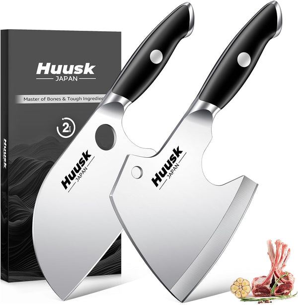 Cleaver Knife Set 2PCS - Bone Cleaver Heavy Duty & Serbian Knife Set1