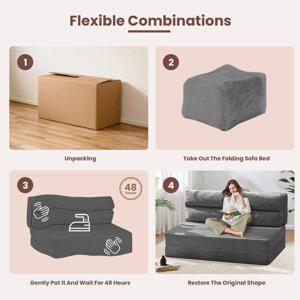 Foldable Mattress Full, 54" Folding Sofa Bed, 3-In-1 Convertible Sofa Bed Floor Couch for Living Room, Guest Room7