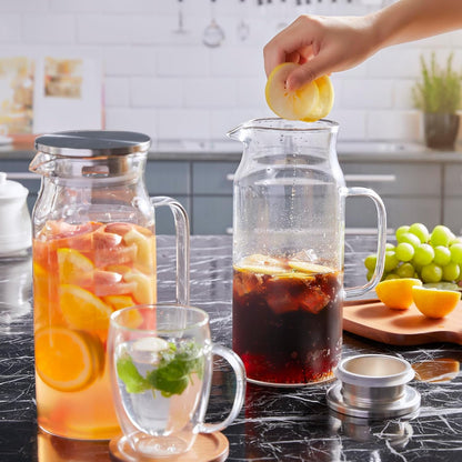 2 Liter 68 Oz Glass Pitcher with Lid and Handle, Glass Carafe for Hot/Cold Water, Large Iced Tea Pitcher for Coffee, Juice and Homemade Beverage7