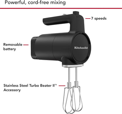 Kitchenaid Go Cordless Hand Mixer, Battery Included, KHMR762 | Cordless, 7 Speed Settings, Soft Start Feature, Stainless Steel Beaters, Battery Included, Black Matte3