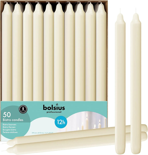 Ivory Candlesticks Bulk Pack 50 Count - Unscented Dripless 11.5 Inch Household & Dinner Candle Set - 12+ Hours - Premium European Quality - Consistent Smokeless Flame - 100% Cotton Wick1