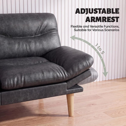 Futon Sofa Bed, 66'' Loveseat with Adjustable Armrest & Backrest4