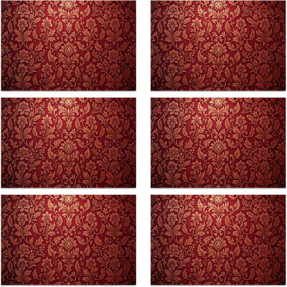 Red Baroque Floral Placemats Set of 6 Linen Table Mats, 12X18 Inch Washable Placemats for Dining Table, Non Slip Heat Resistant Mats for Kitchen Home Decor1