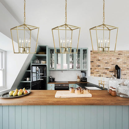 Mini Crystal Chandelier for Living Room, 4-Light Lantern Pendant Light, Gold Chandelier for Kitchen Island Entryway Dining8