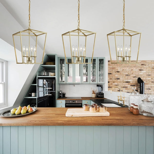 Mini Crystal Chandelier for Living Room, 4-Light Lantern Pendant Light, Gold Chandelier for Kitchen Island Entryway Dining8