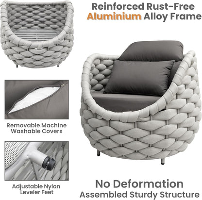Rope Patio Furniture Set: 4 Pieces Aluminum Outdoor Couch Set Cushioned - Assembled Conversation Sofa Set Modern - Metal Porch Seating for 5 Person - All Weather for Deck Garden Poolside Hotel4