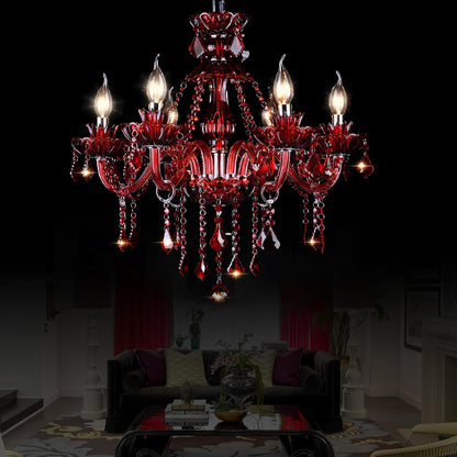Red 6 Lights K9 Crystal Candle Chandeliers Lighting Modern Pendant Lights Crystal Modern Chandelier Candle Chandelier Lighting for Living Room Bedroom Hallway Entry E12 Base, H22 X W23.6 Inch7