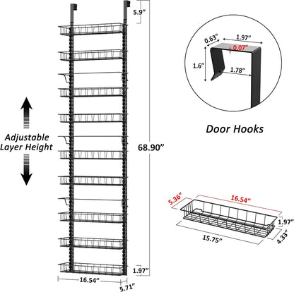 9 Tier over Door Pantry Organizer, 2-In-1 Adjustable Spice Rack2
