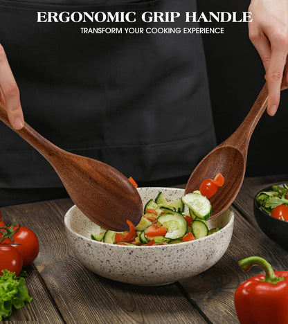 2PCS Wooden Spoons for Cooking, Natural Acacia Wood Cooking Spoons, Large Serving Spoons for Nonstick Cookware, Heat Resistant Durable Wooden Kitchen Utensils for Mixing Salad, Serving and Stirring4