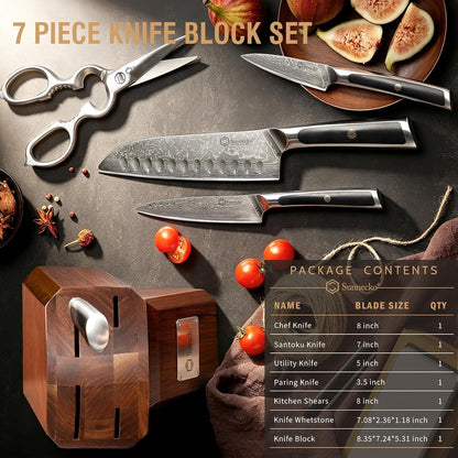 7-Piece Damascus Kitchen Knife Set with Block, VG10 Core, Forged8