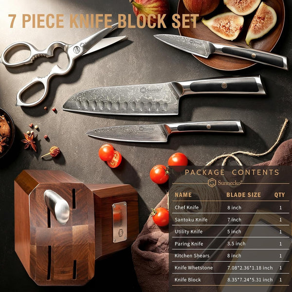 7-Piece Damascus Kitchen Knife Set with Block, VG10 Core, Forged8