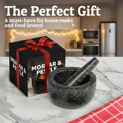 Heavy Duty Large 1.5 Cup Mortar and Pestle Set, 100% Natural Granite, 5.5 Inch Diameter Bowl, 6.2 Inch Pestle, Non-Slip Base, Stone Grinder for Guacamole Salsa Pesto Herbs Spices, Black8