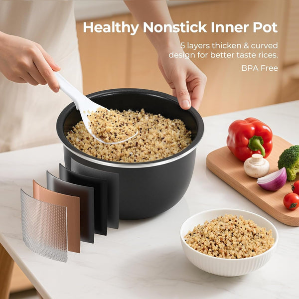 Rice Cooker with Removable Pfas-Free Nonstick Pot, 3.5-Cup Capacity for 1-3 People, Multifunctional for Rice, Oatmeal, Quinoa, Slow Cook, Steam, Can Steam & Cook Simultaneously, Rice White6