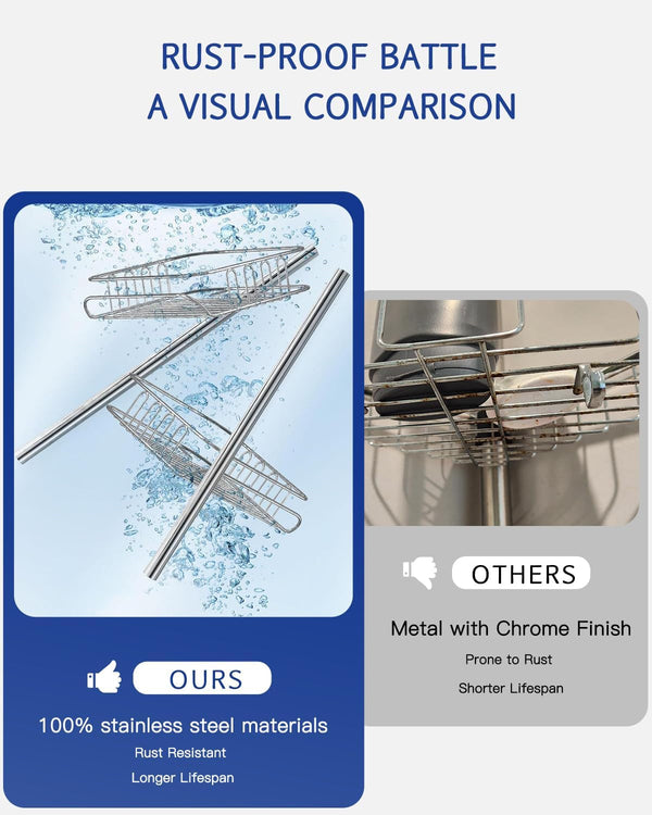 Rustproof Shower Caddy Corner and Shower Organizer Corner for Bathroom,Corner Shower Caddy Tension Pole with 4 Adjustable Baskets for Shower Accessories, 34 to 116 Inch Height, Silver6