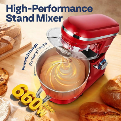Stand Mixer, 6-Quart Tilt-Head Kitchen Mixer with Bowl, Red | 10 Speeds, Splash Guard, Dough Hook, Beater, Whisk, Egg Separator, for Cake & Bread2