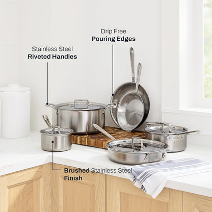 All-Clad D5® Stainless Steel Core 10 Piece Cookware Set- Made in USA- the Upgrade for Supremely Even Heat- Includes Frying Pans, Saucepan, Sautépan, Stockpot -Oven Safe & Induction Compatible5